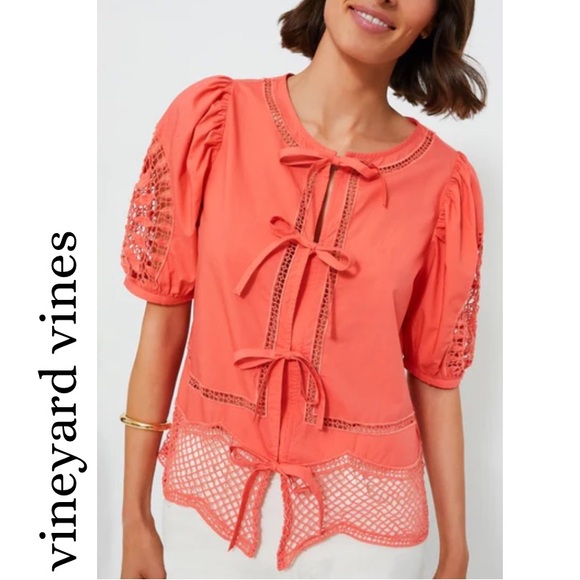 Vineyard Vines Tops - Vineyard Vines Women’s Just Peachy Cotton Eyelet Blouse size M